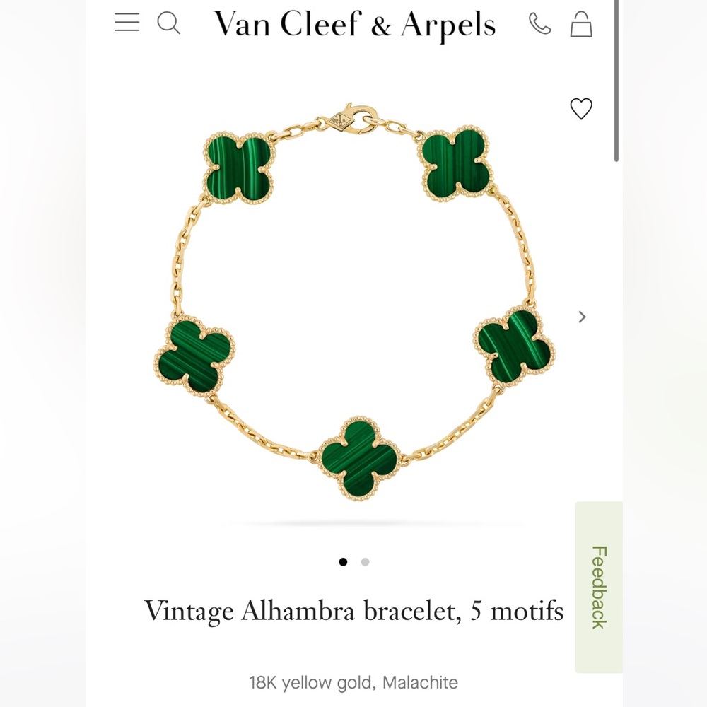 Van Cleef & Arpels Vintage Alhambra bracelet, 18K yellow gold and Malachite